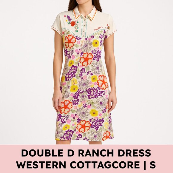 Double D Ranch Embroidered Cotton Western Shirt Dress Play Nice Be Free Boho S - Picture 1 of 13